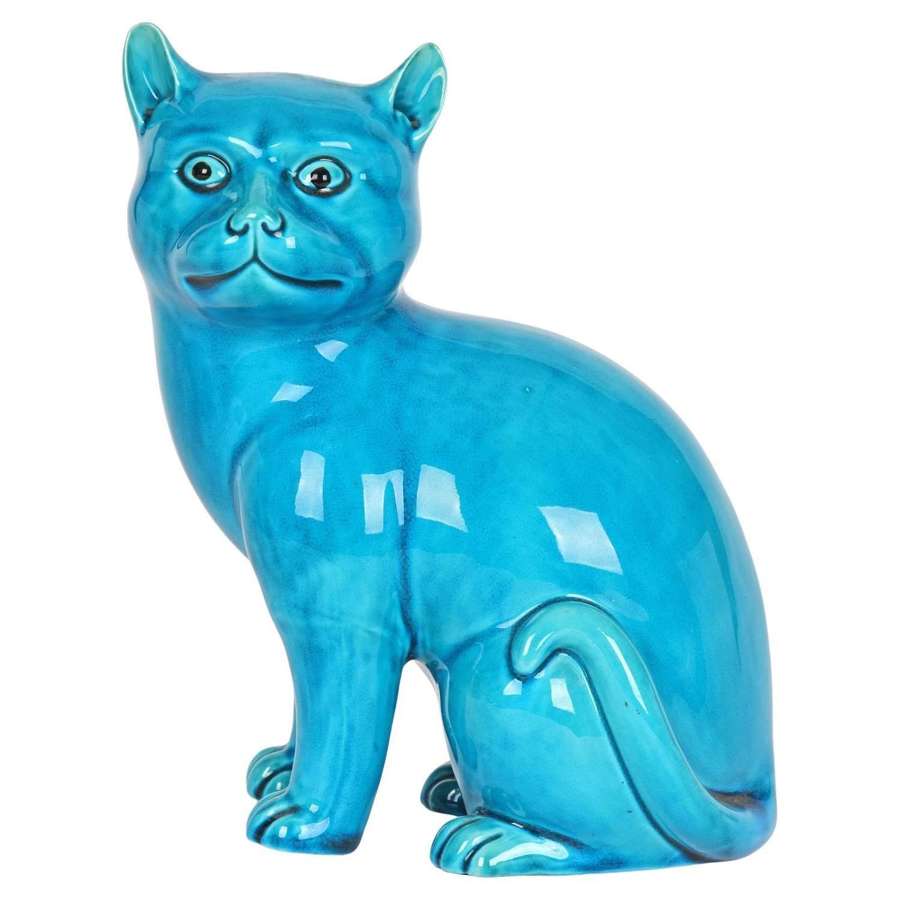 Chinese Turquoise Glazed Porcelain Seated Cat Figure