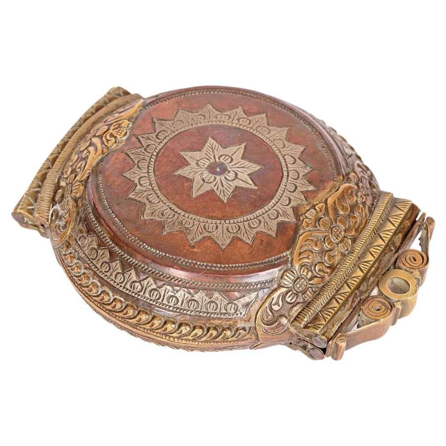 Sri Lankan Silver Inlay Copper and Brass Betel Lime Box