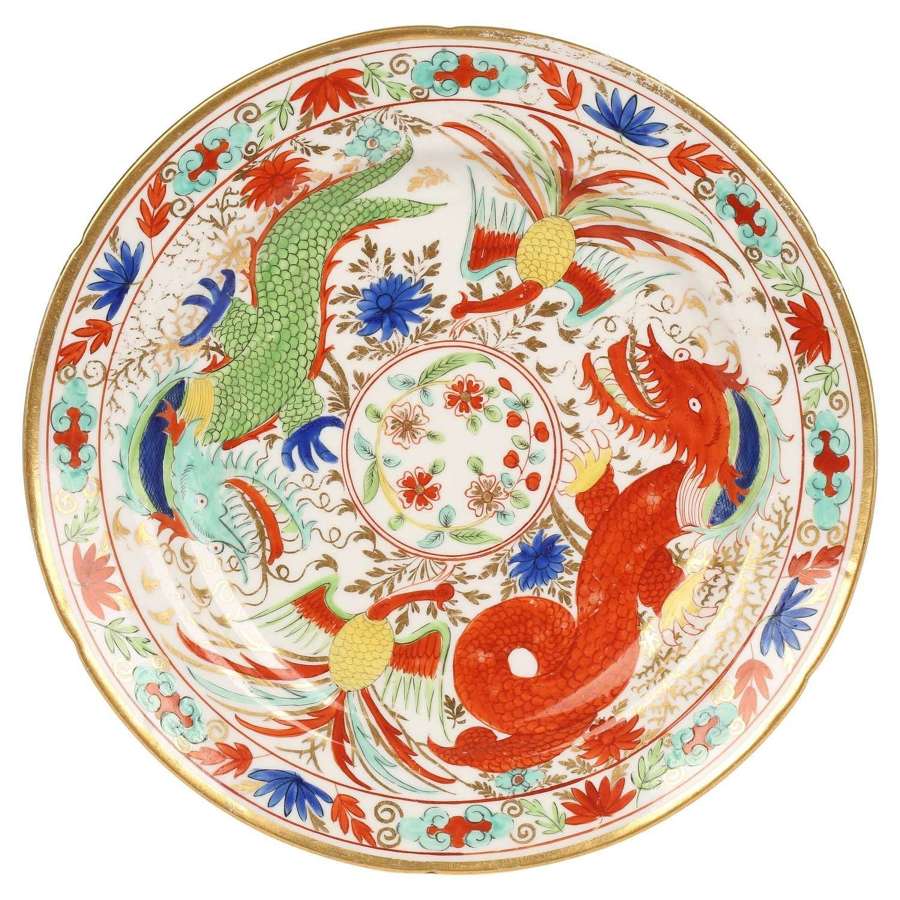 Early English Chinese Dragons & Phoenix Bird Ceramic Cabinet Plate