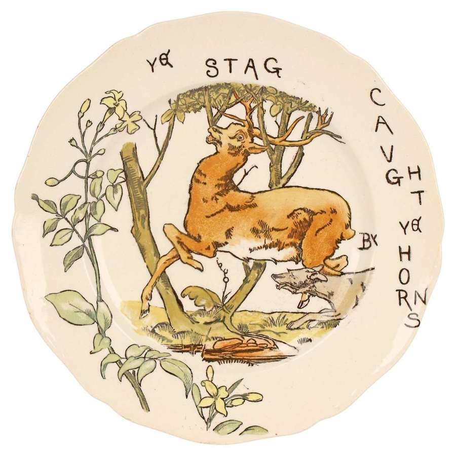 Copeland Aesthetic Movement Stag Hunting Scene Plate, 1879