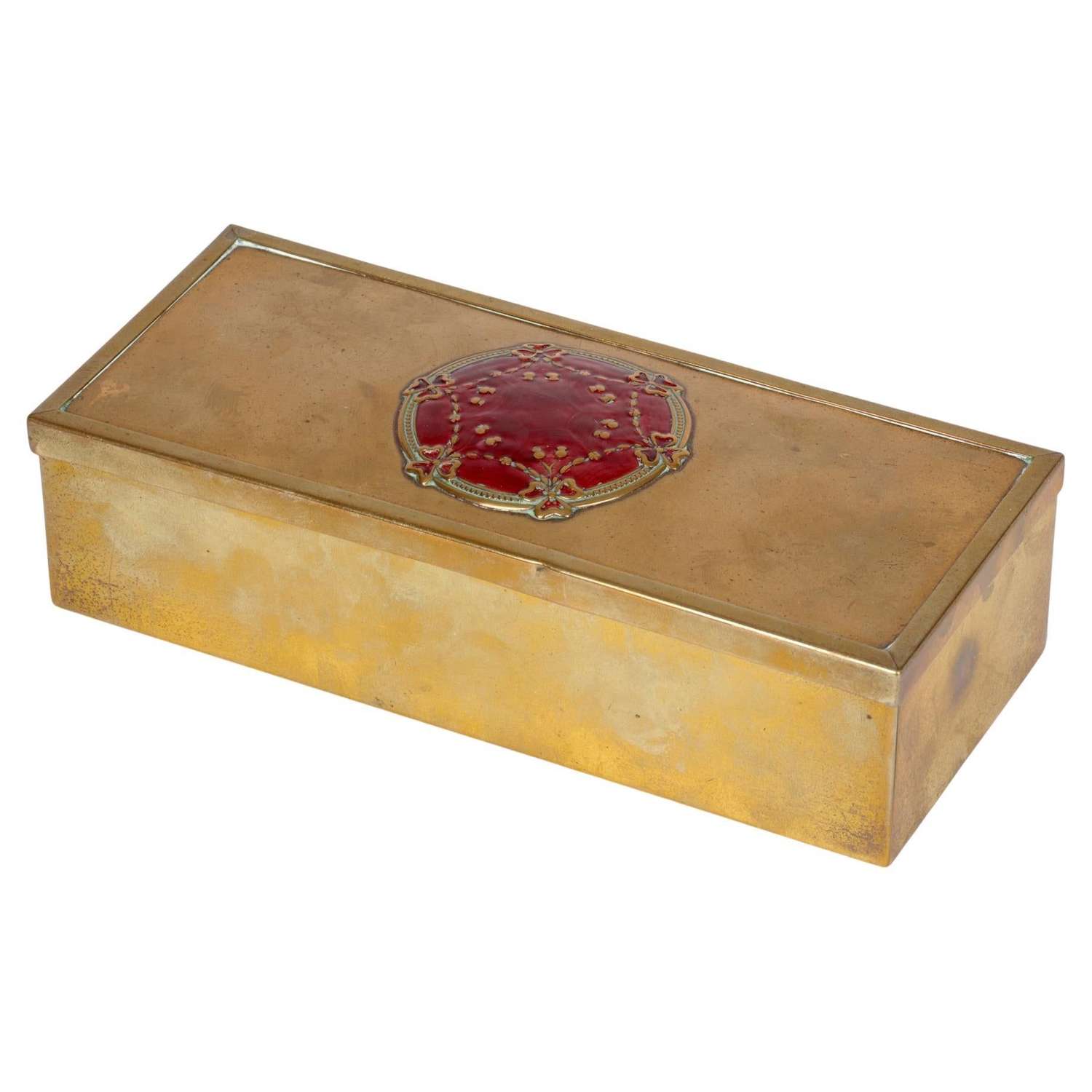Art Nouveau Good Quality Enamel Decorated Brass Box