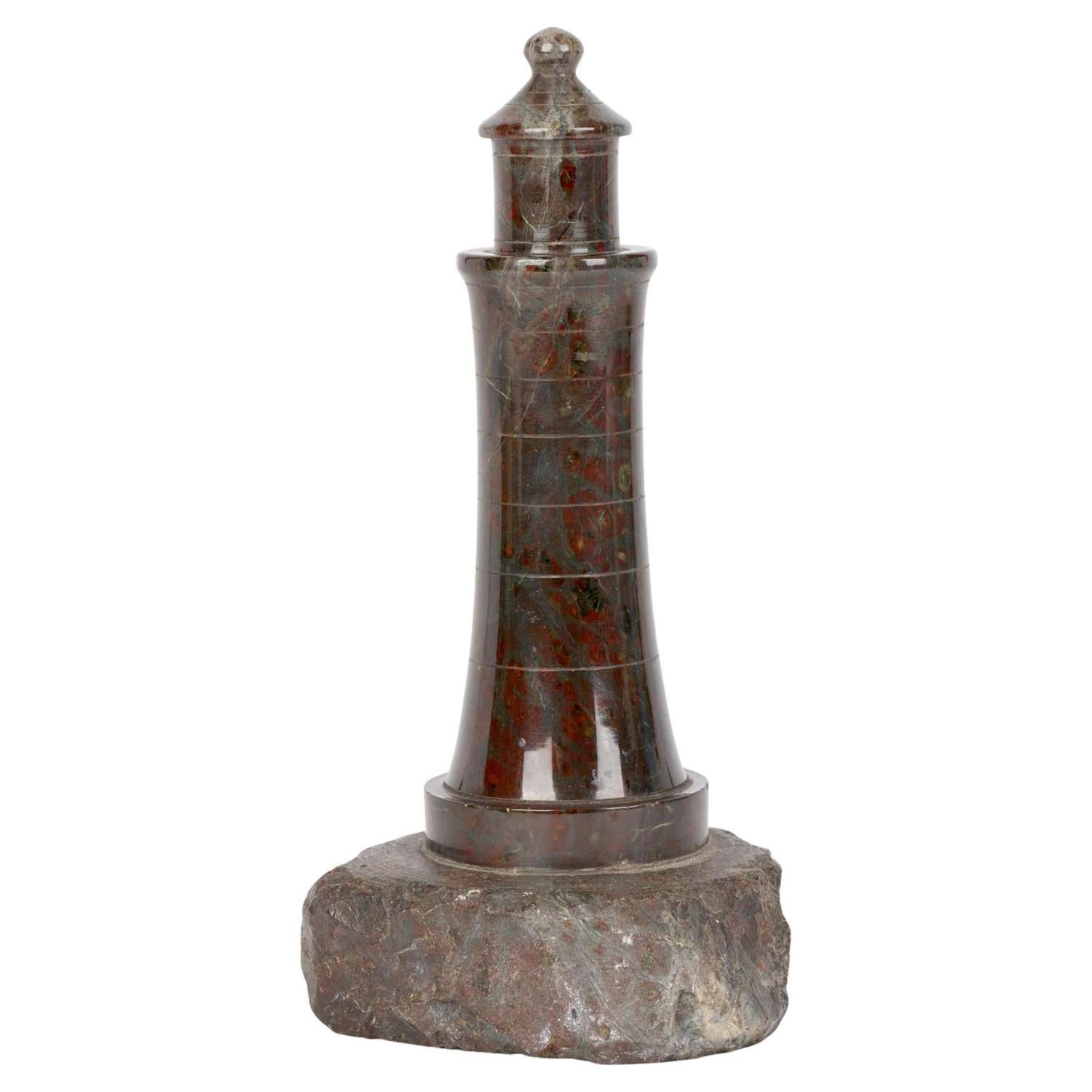 Cornish Carved Serpentine Stoneware Model of a Lighthouse