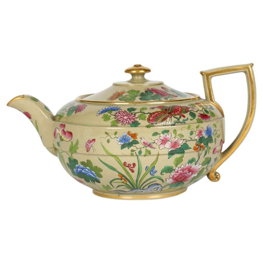 Wedgwood Georgian Floral Painted Drab Glazed Pottery Teapot & Cover