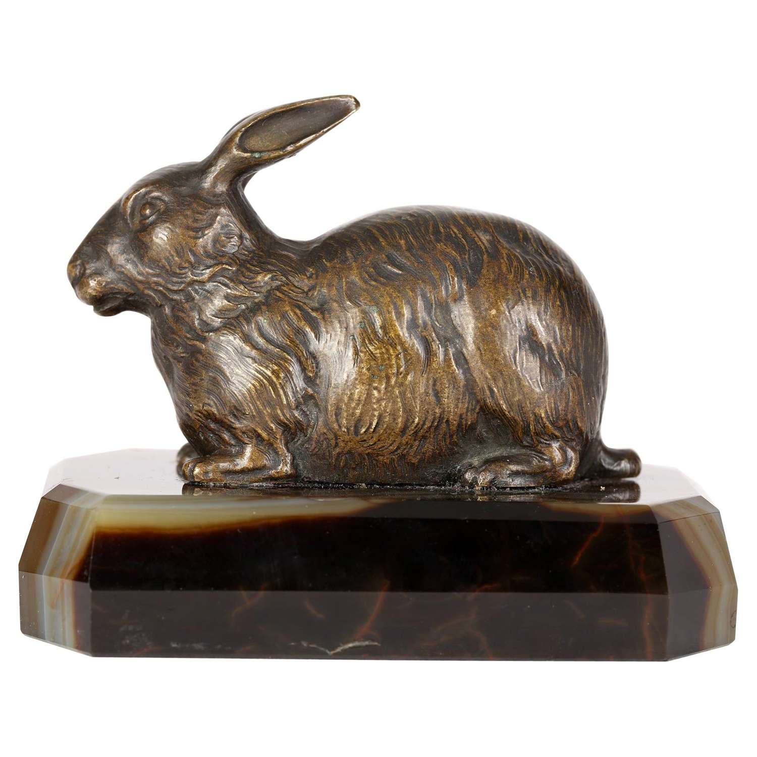 Victorian Agate Mounted Bronze Rabbit Sculptural Desk Weight