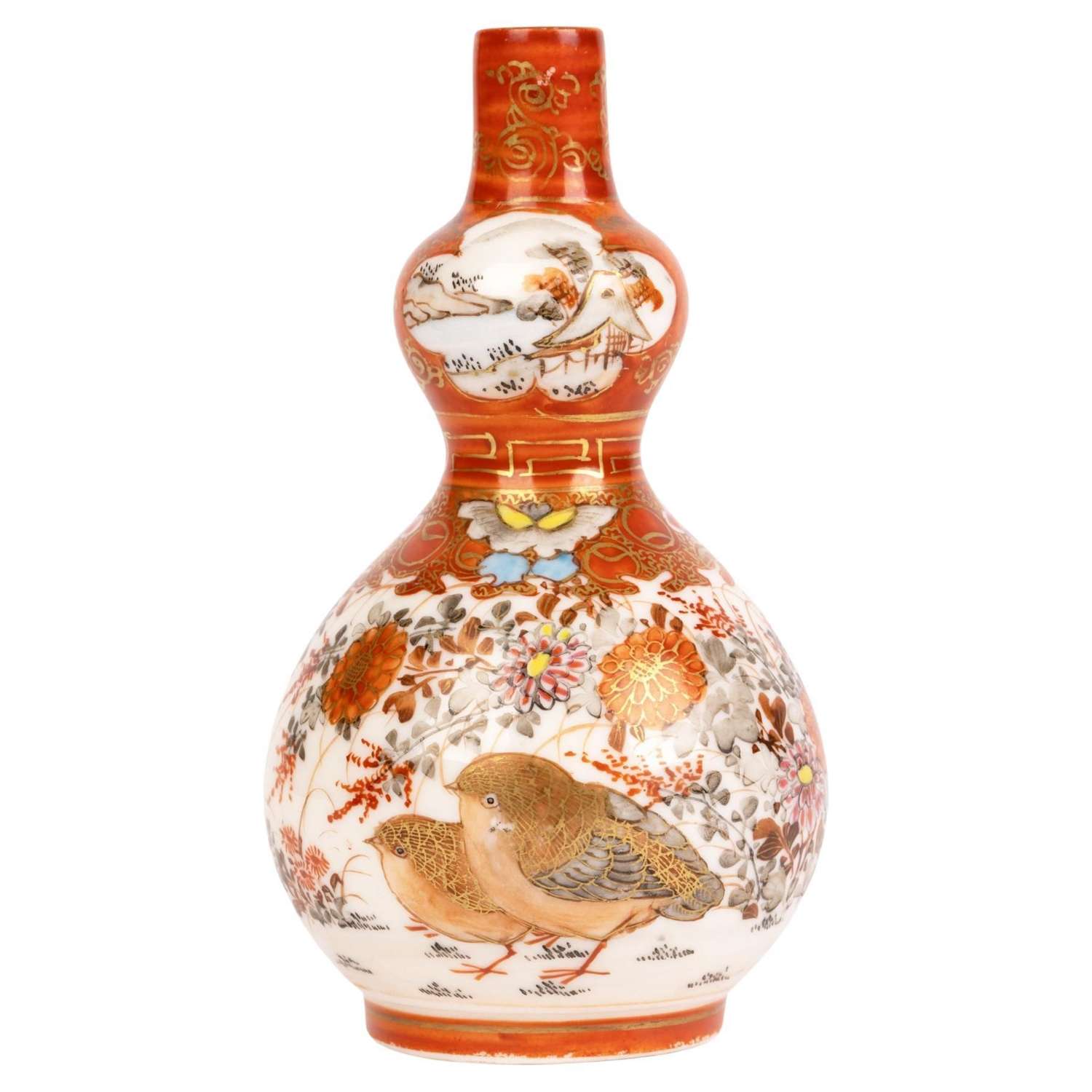 Japanese Finely Hand-Painted Kutani Porcelain Double Gourd Vase