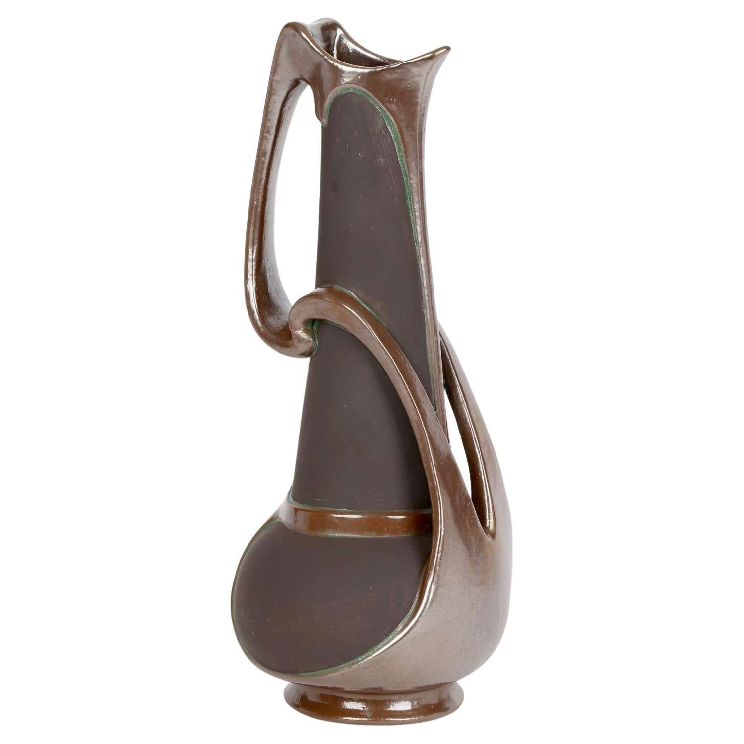 Bretby Art Nouveau Stylish Bronze Glazed Art Pottery Handled Ewer