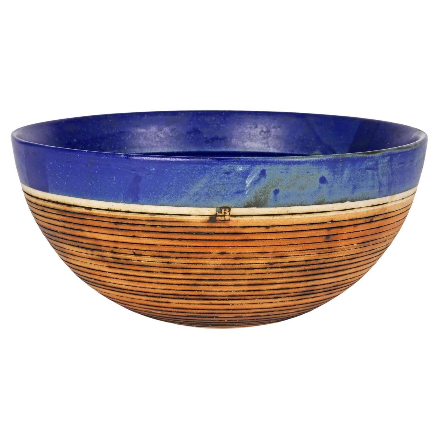 Derek Smith Blackfriars Linear Pattern Blue Glazed Studio Pottery Bowl