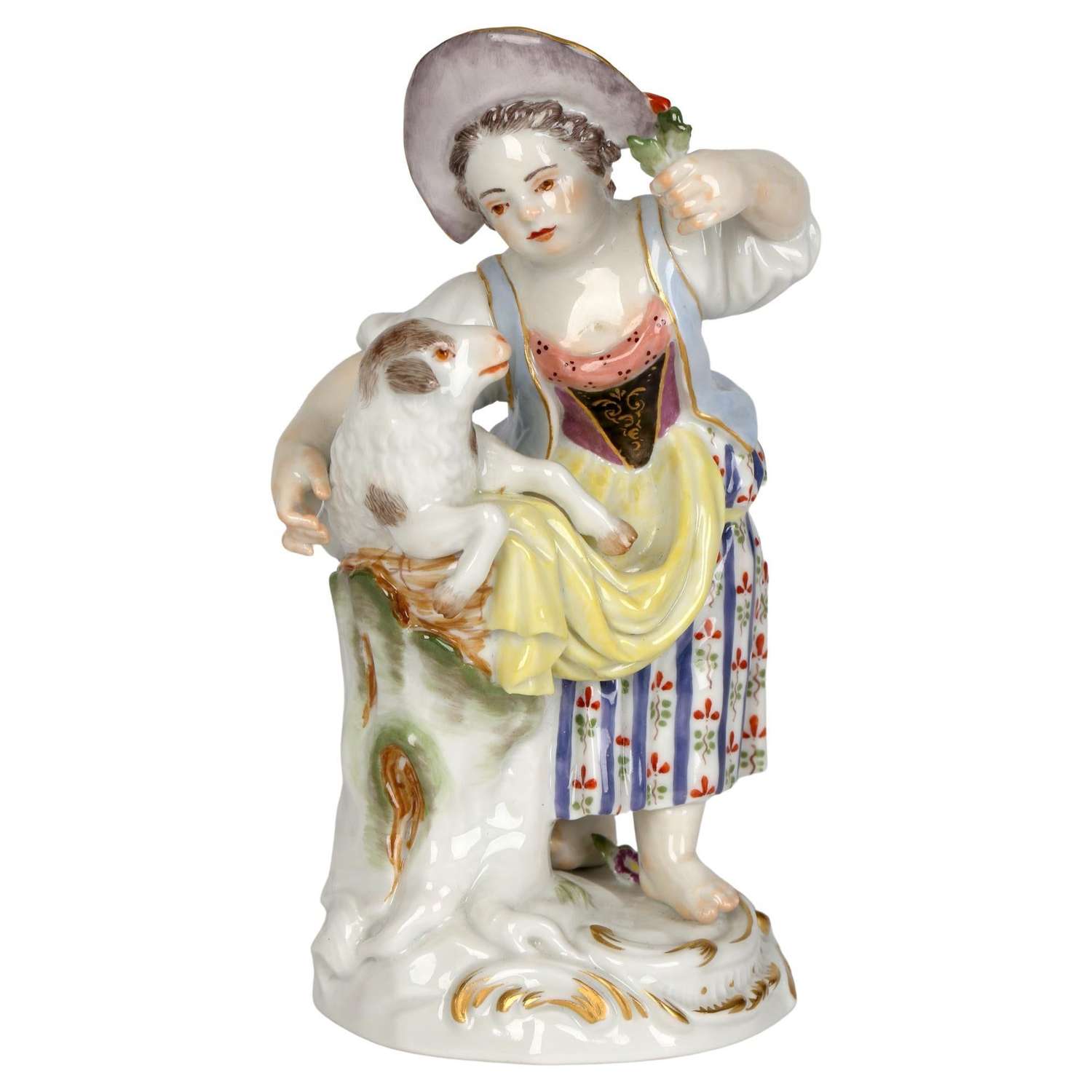 Meissen Porcelain Figurine of a Girl Feeding a Sheep