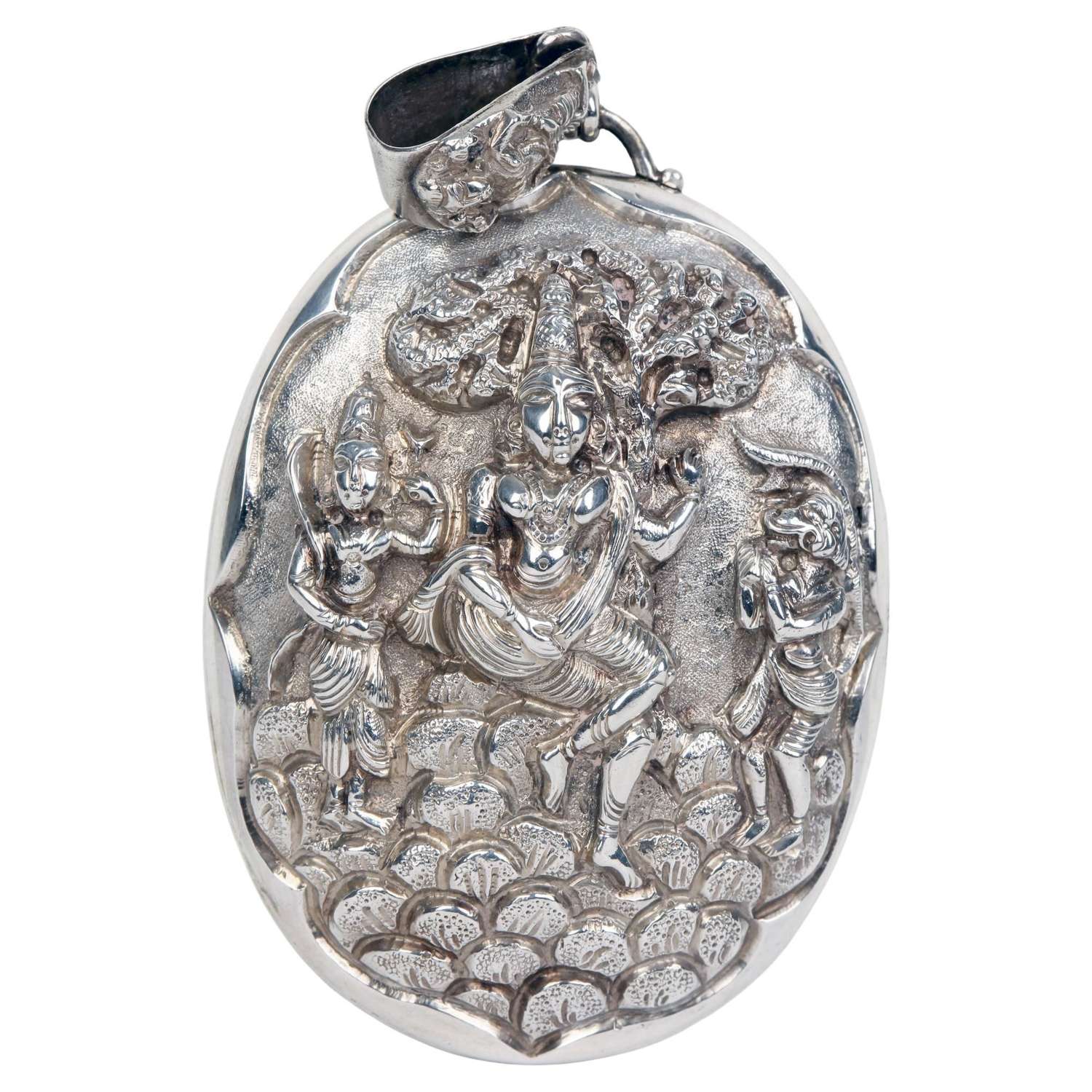 Anglo Indian Fine Large Silver Embossed Deity Oval Locket Dated 1880