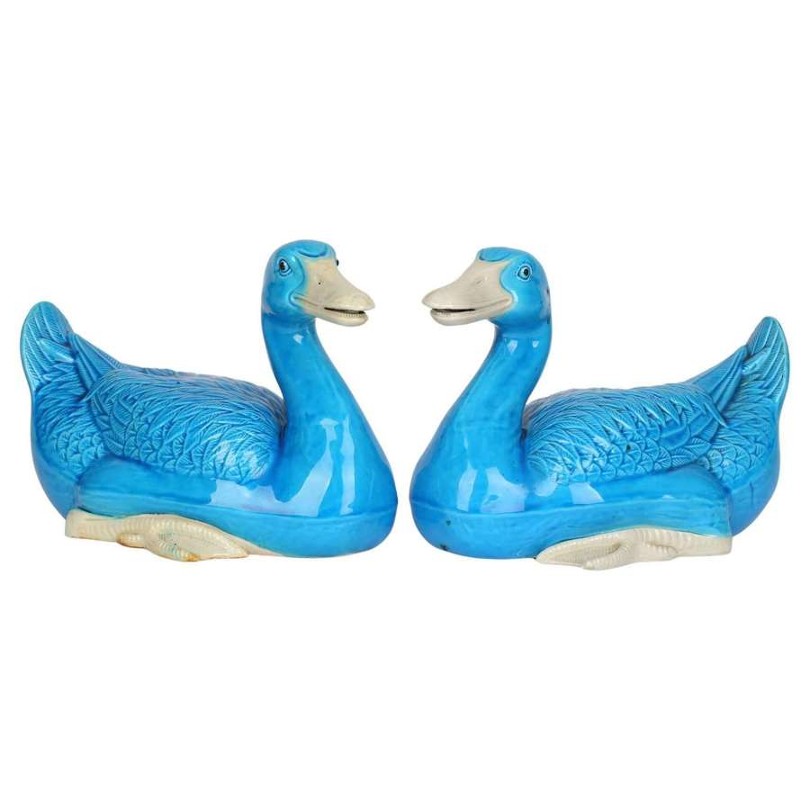 Chinese Stylish Pair Porcelain Turquoise Glazed Ducks