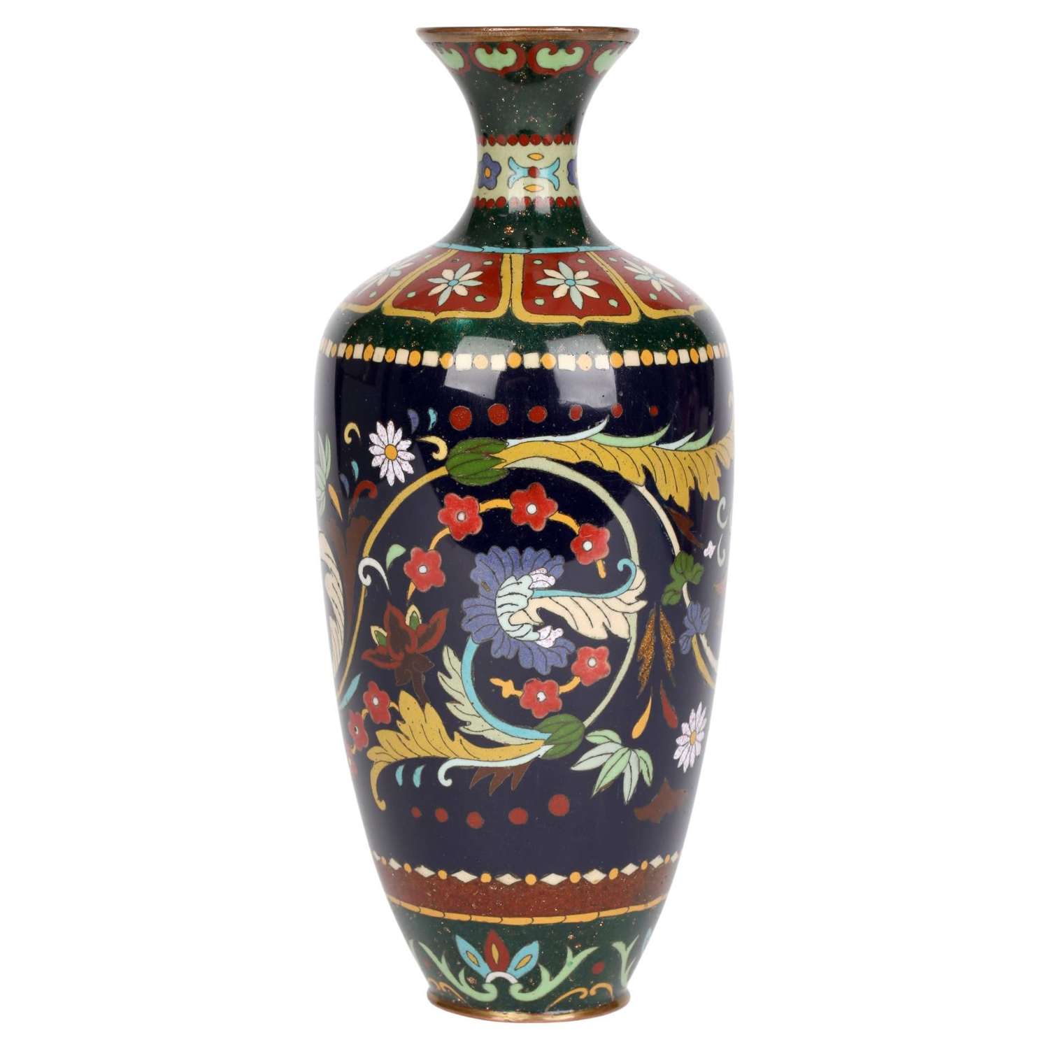 Japanese Meiji Scrolling Floral Design Cloisonne Vase
