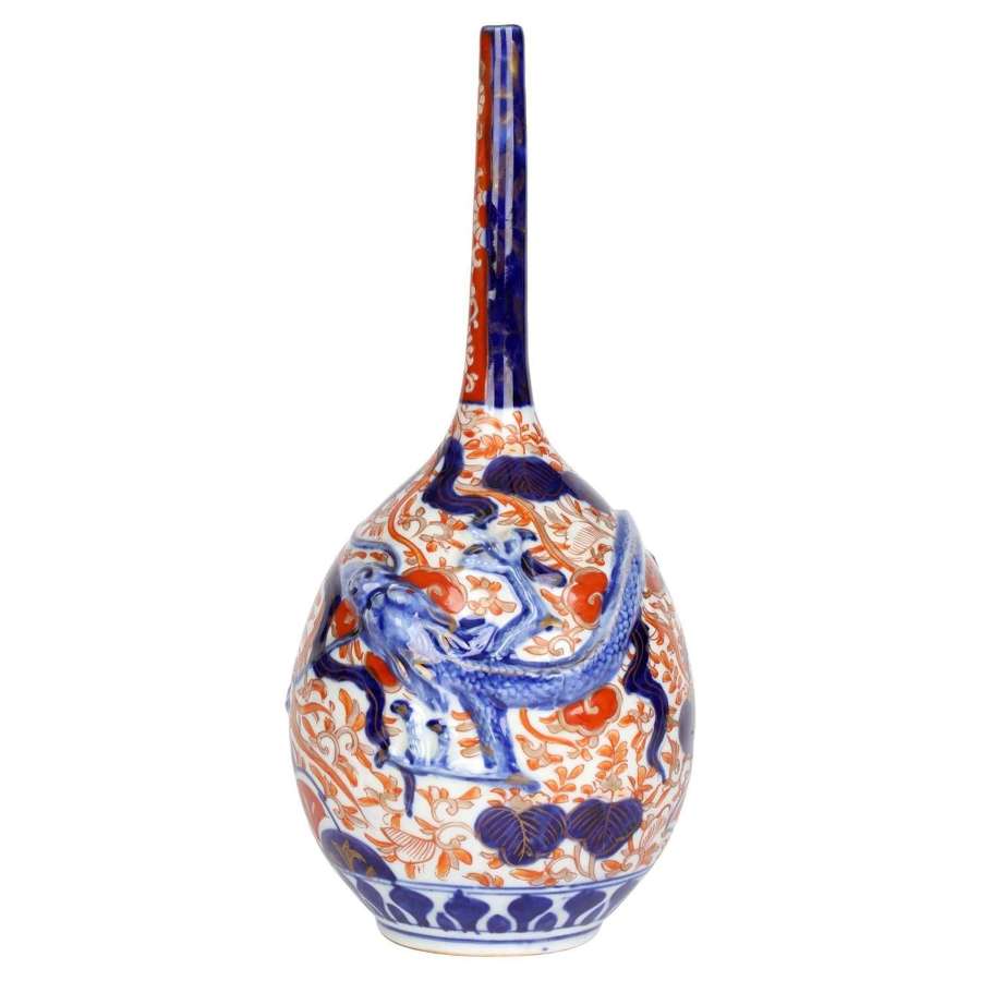 Japanese Meiji Imari Bottle Vase Applied with a Dragon