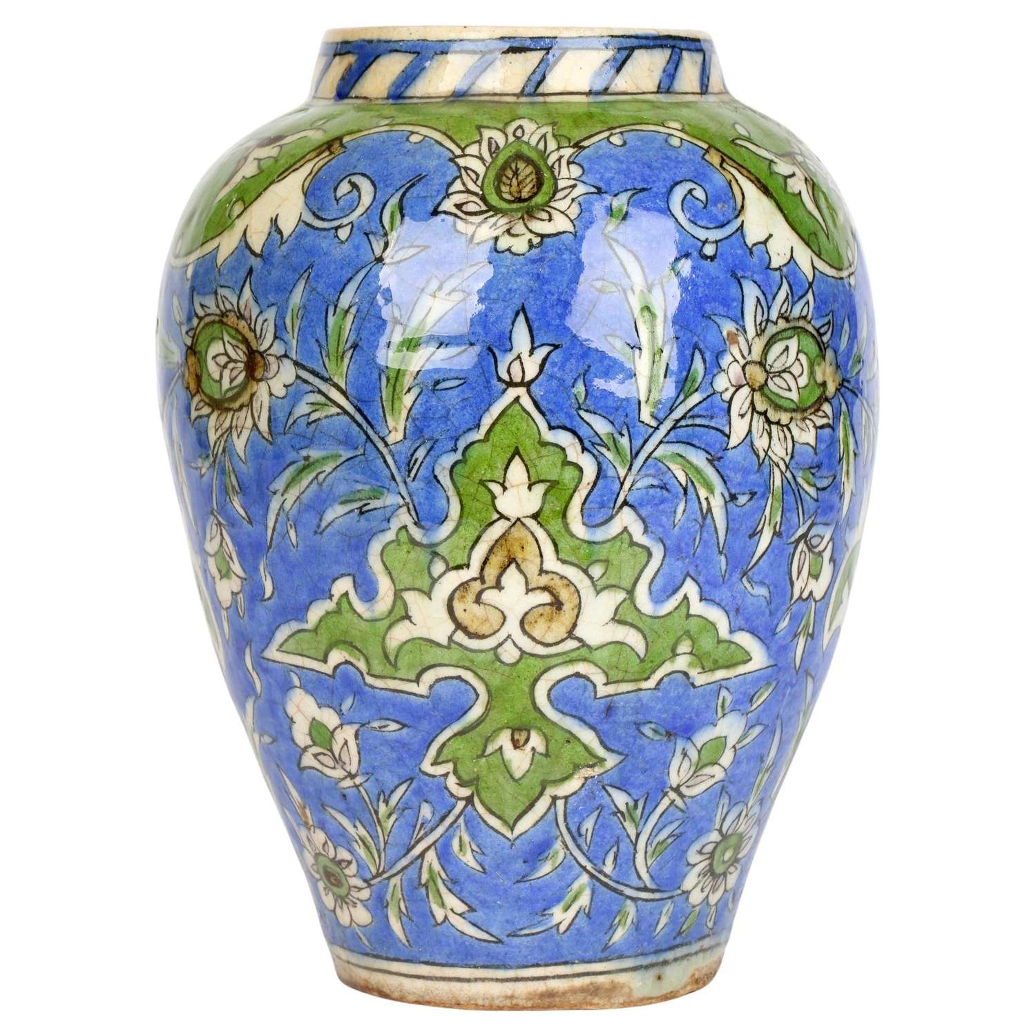 Persian Islamic Hand Painted Large Floral Decorated Pottery Vase