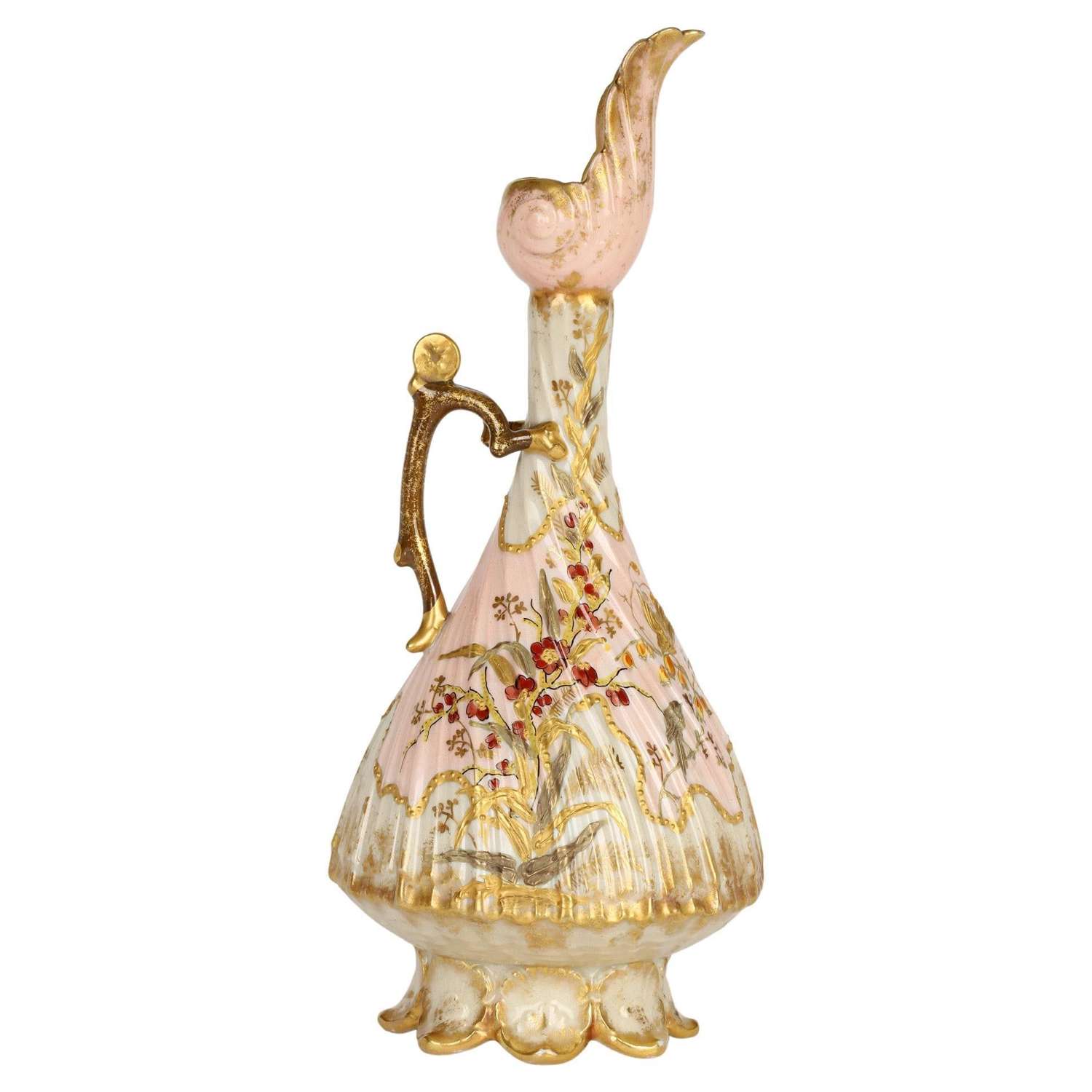 Martial Redon French Limoges Porcelain Floral Gilded Handled Ewer