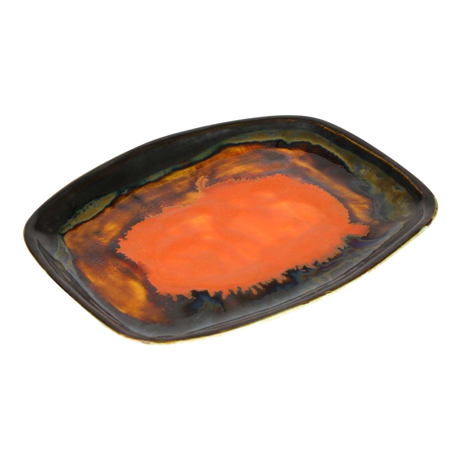 Eric Leaper Newlyn Studio Pottery Orange Glazed Tray or Shallow Dish