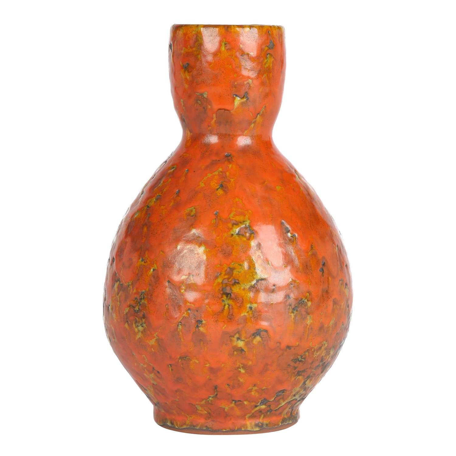 Continental, Possibly German, Mid-Century Orange Textured Art Pottery