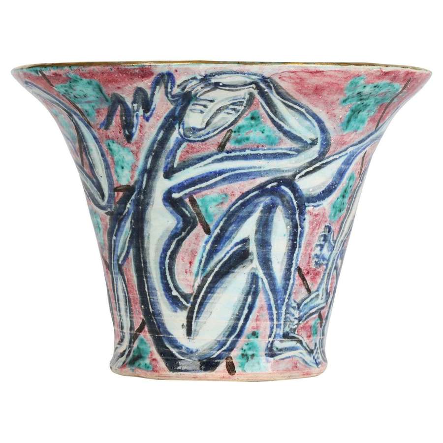 Édouard Cazaux Art Deco Nude Painted Pottery Vase
