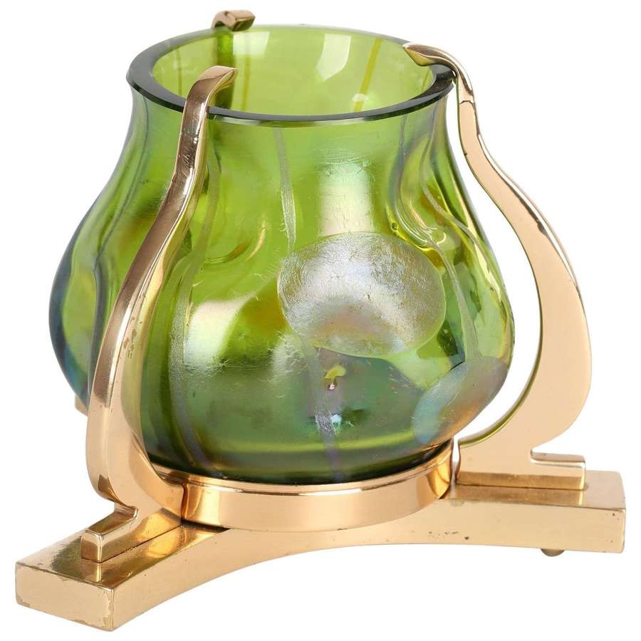 Loetz Streifen Und Flecken Brass Mounted Art Glass Vase