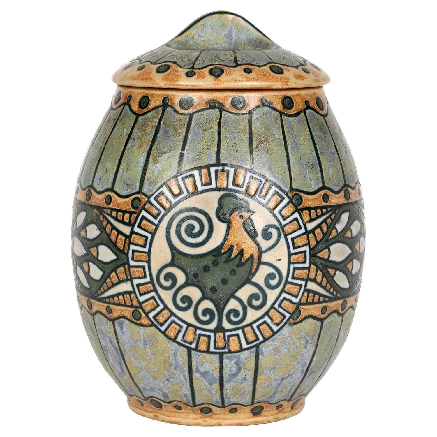 Charles Catteau Boch Freres Keramis Art Deco Lidded Cockerel Jar