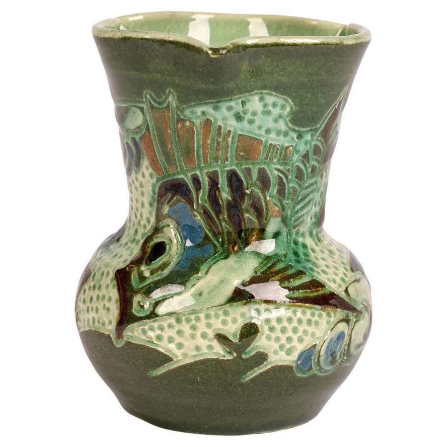 William Baron Art Pottery Sgraffito Glazed Fish Vase
