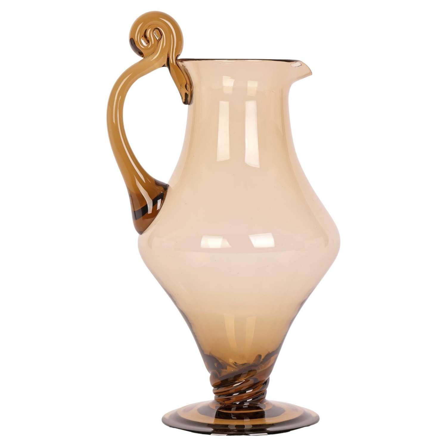 Murano Soffiato Brown Glass Handled Jug Attributed to MVM Cappellin