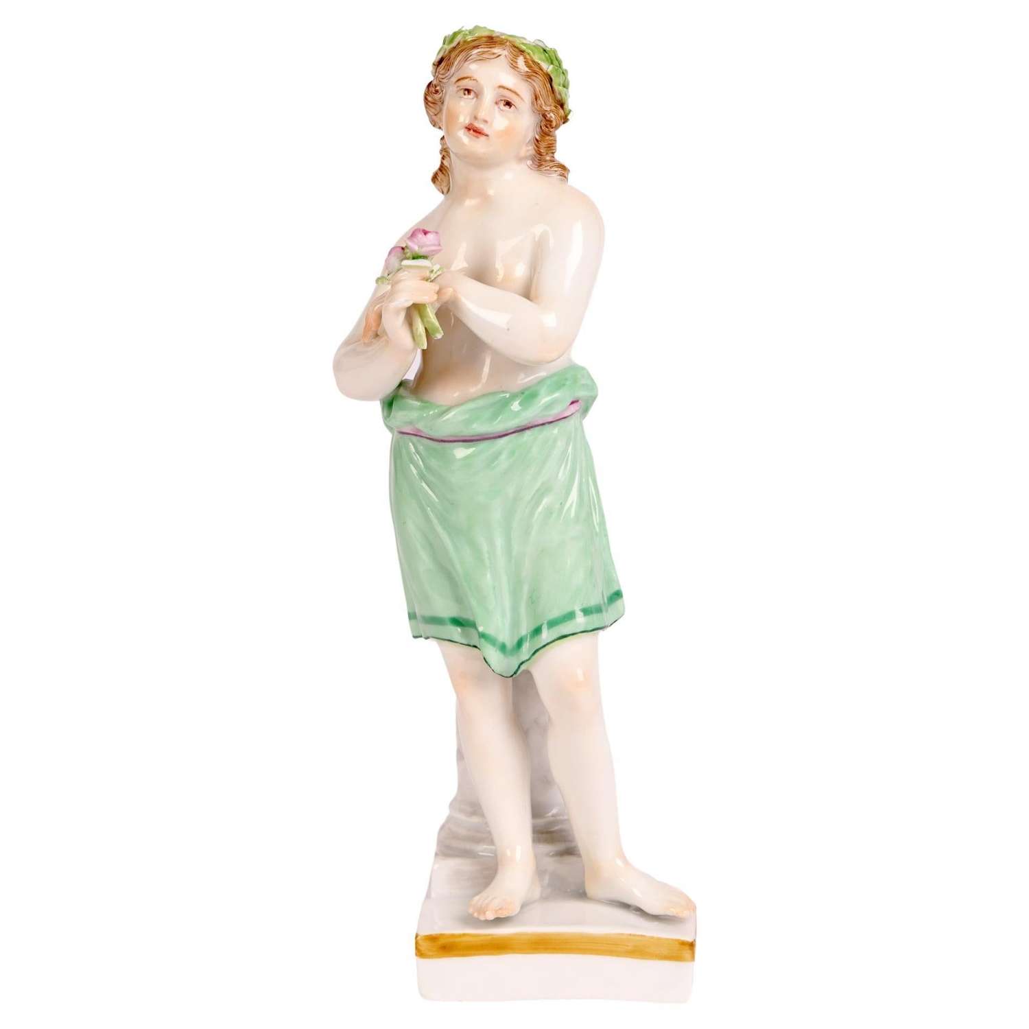 Meissen Porcelain Figure of a Classical Boy Holding Flowers