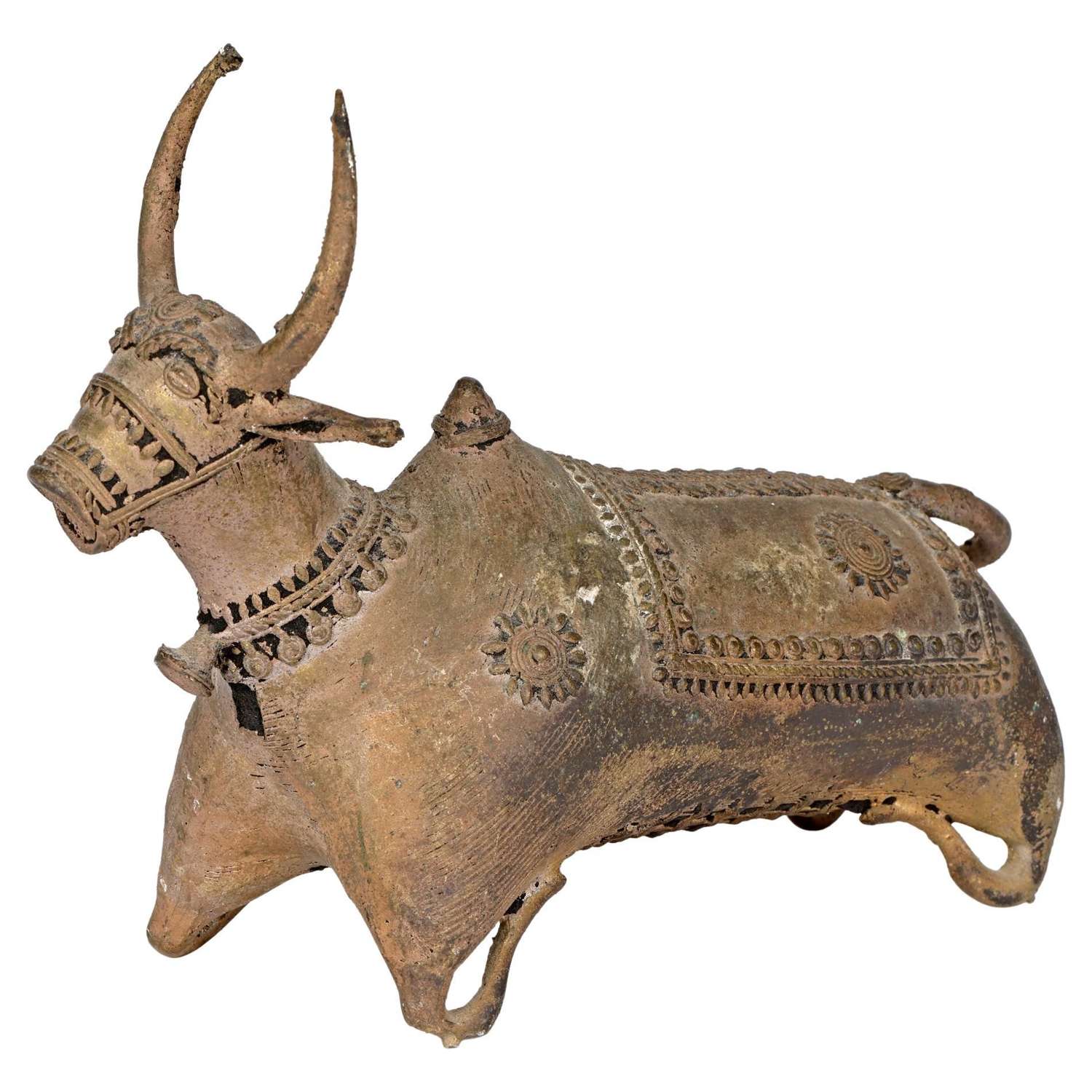 Khond Bronzed Metal Ox Figure from Orissa, India