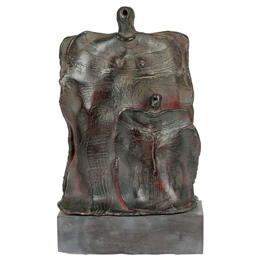 Peter Hayes Mother and Child Raku Fired Studio Pottery Sculpture