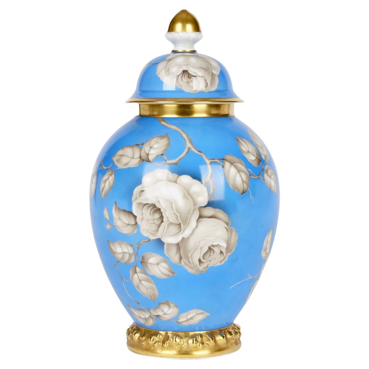 Rosenthal Large Art Deco Porcelain En Grisaille Roses Jar And Cover