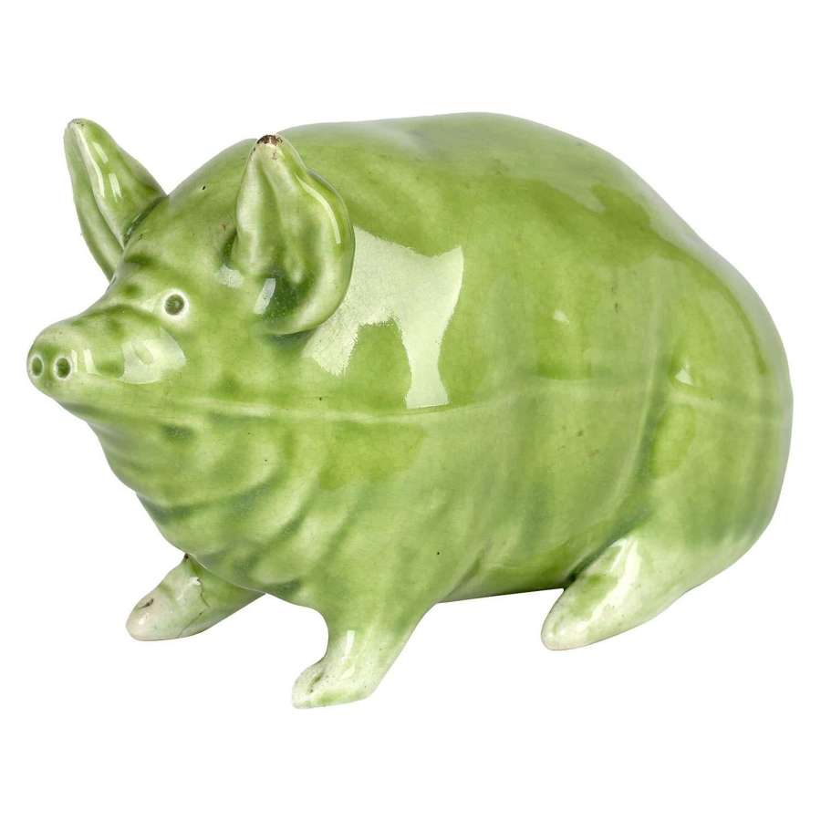 Robert Heron Scottish Wemyss Lime Green Glazed Pottery Pig