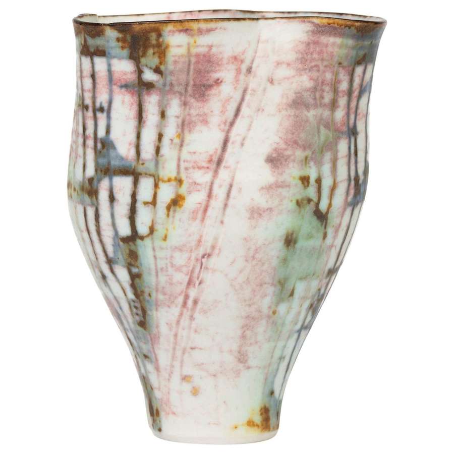 Marianne De Trey Studio Porcelain Wax Resist Linear Patterned Vase