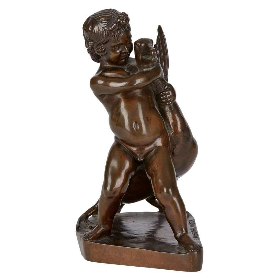 Ferdinand Barbedienne Bronze Boy & Goose Sculpture 19th Century