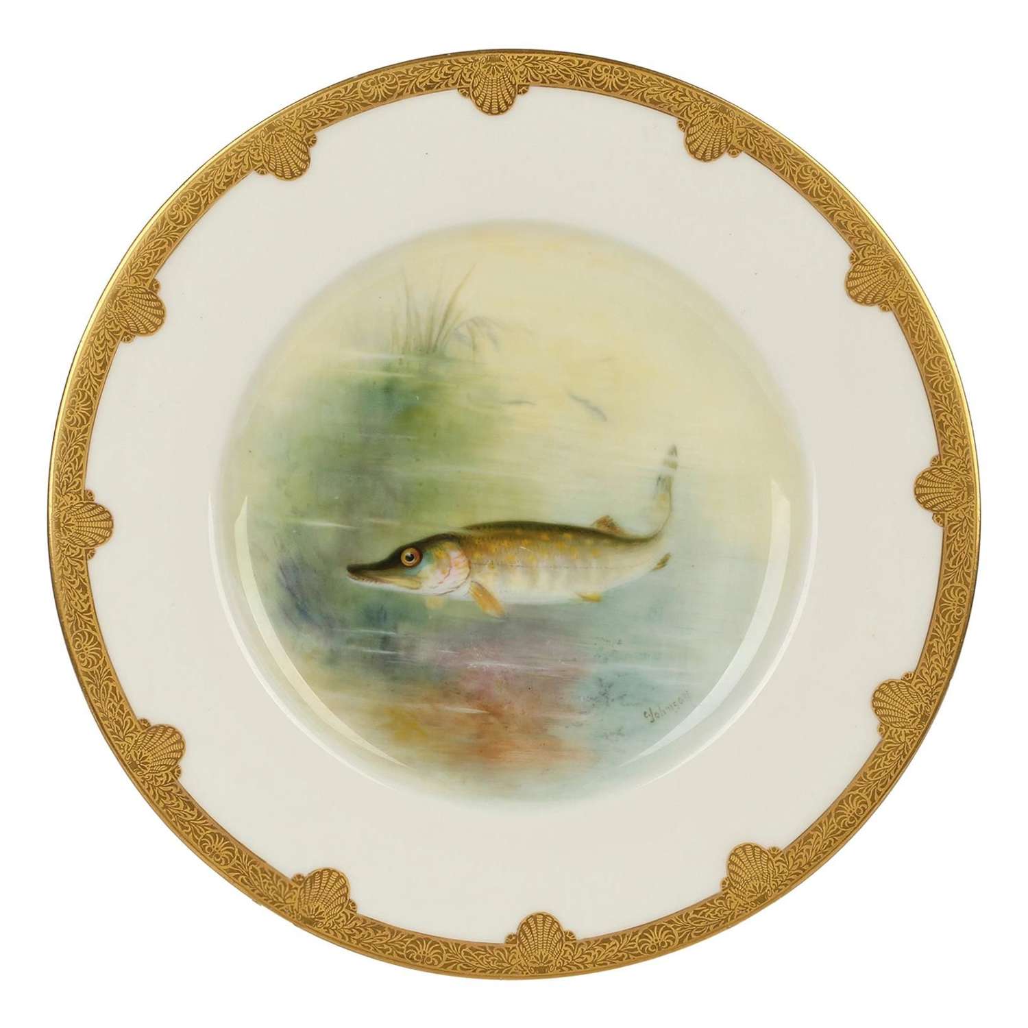 Royal Worcester Cabinet Plate Painted with a Pike by George B Johnson