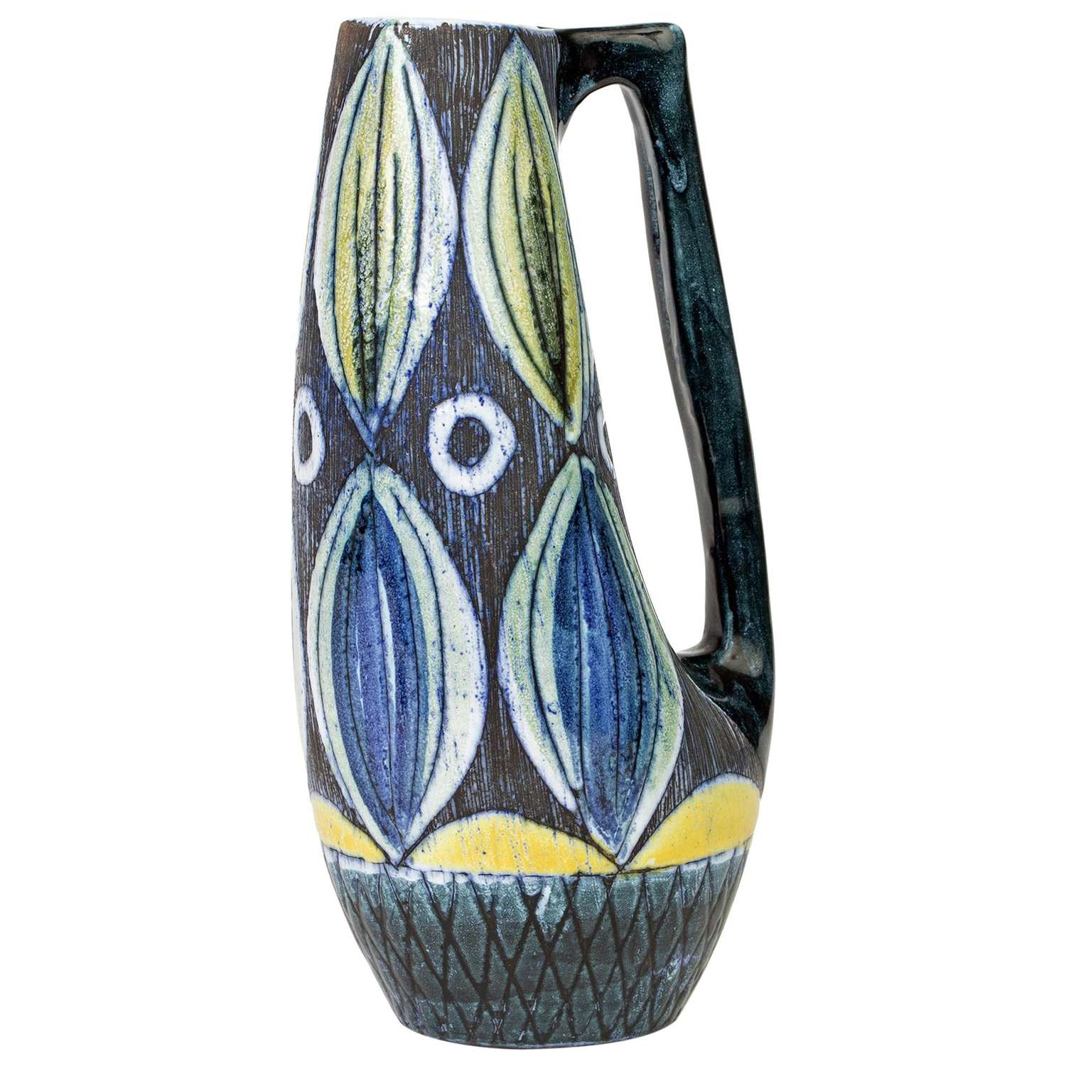 Tilgmans Keramik Swedish Painted Art Pottery Handled Vessel