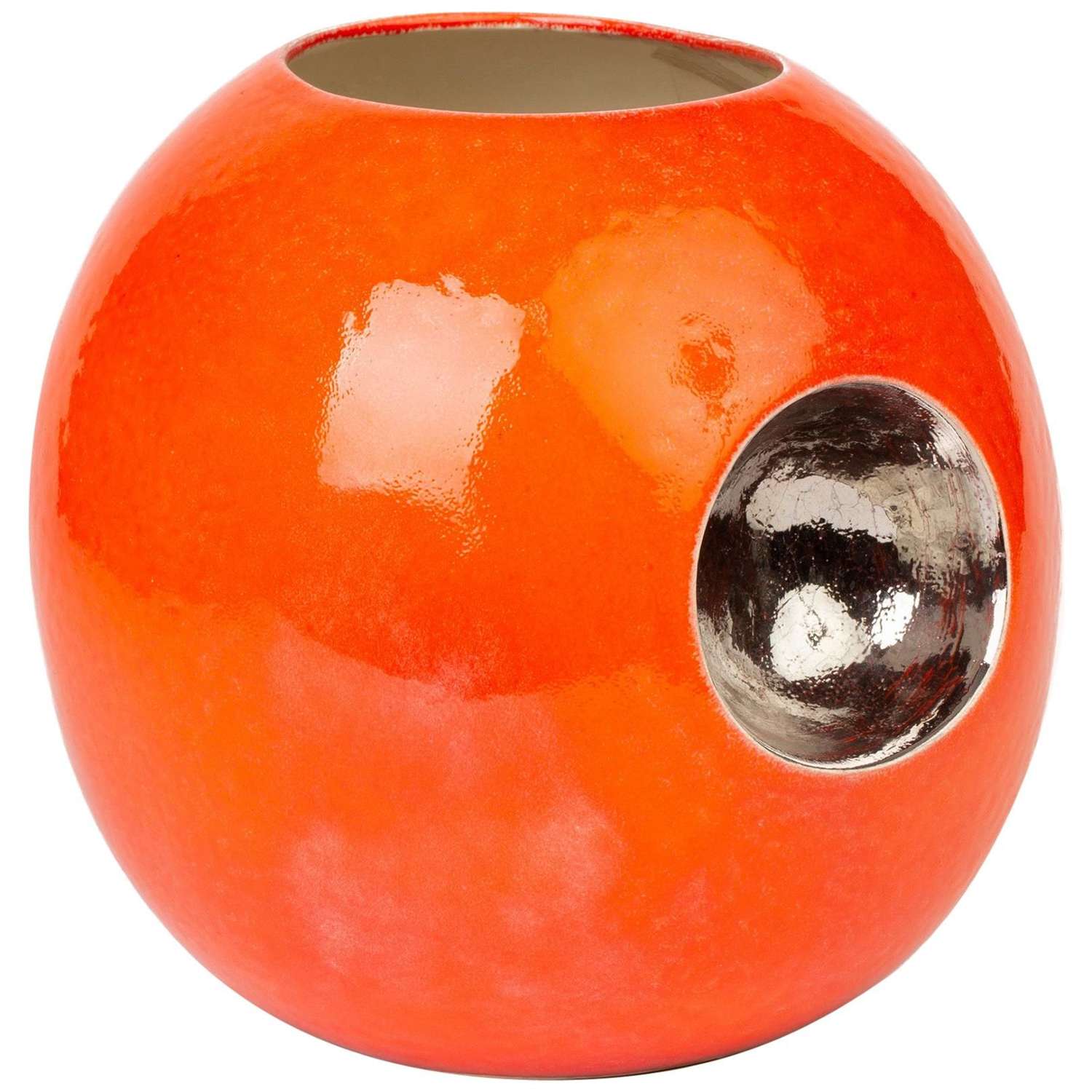 Stylish Contemporary Orange Glazed Globular Vase Signed Morgan Dated 2