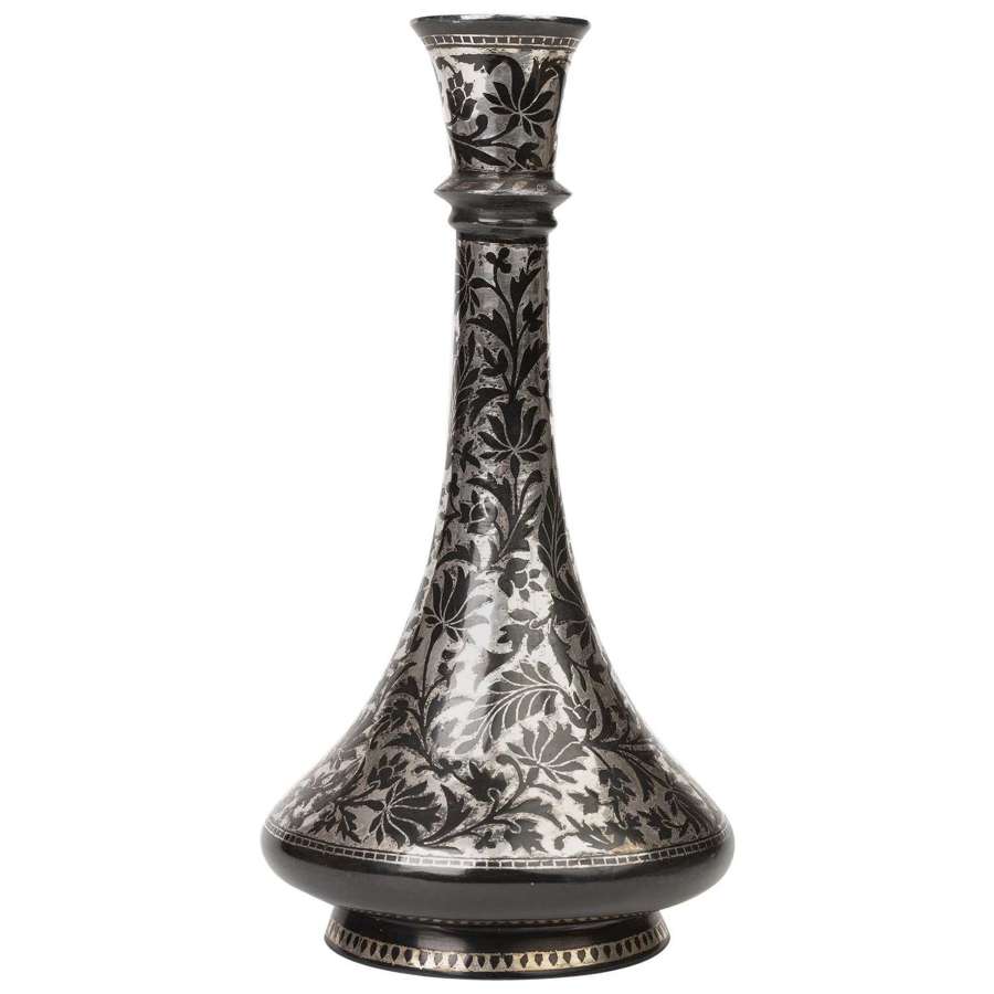 Indian Antique Bidri Ware Silver Overlay Metal Vase