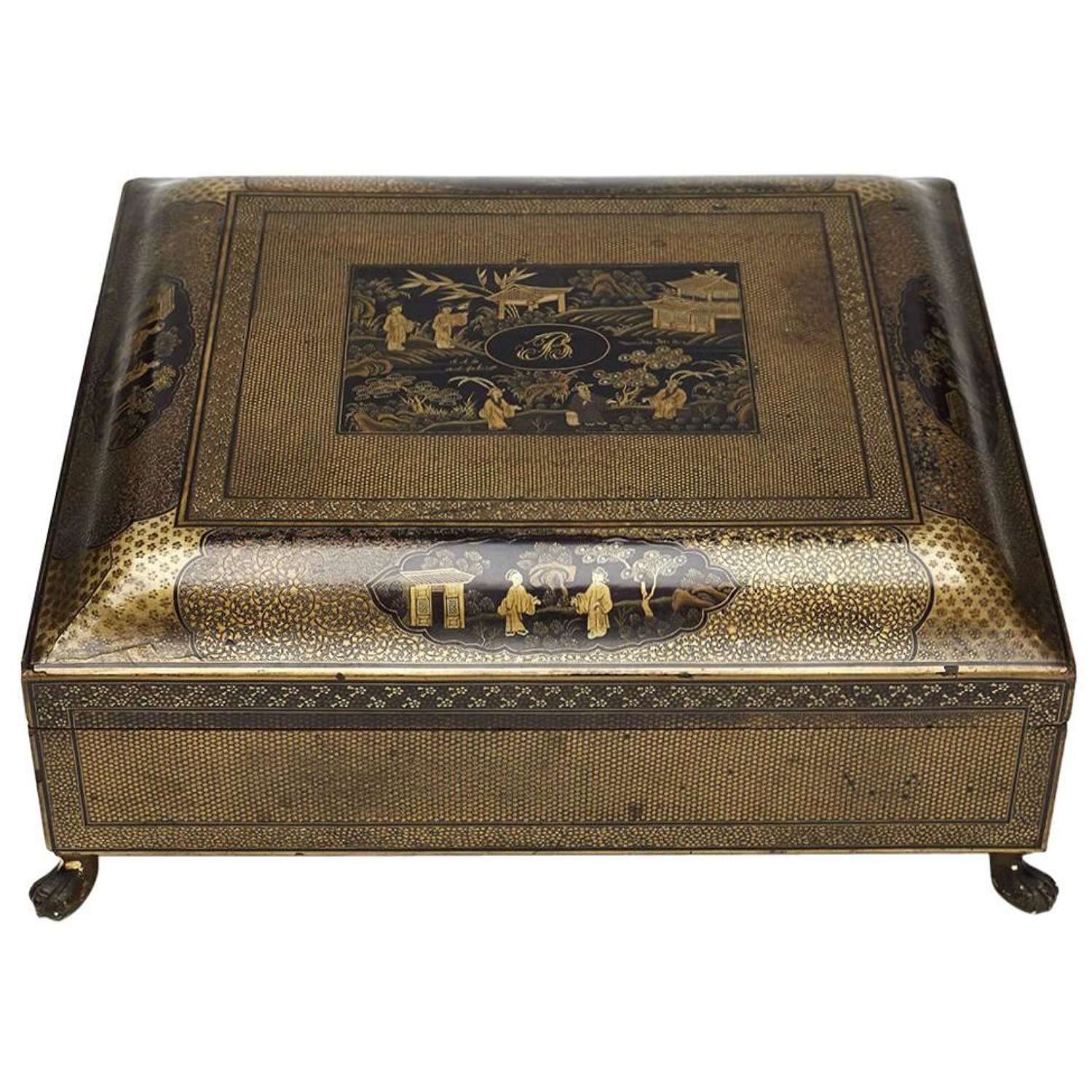 Chinese Gold and Black Lacquer Games Box, Early 19th Century