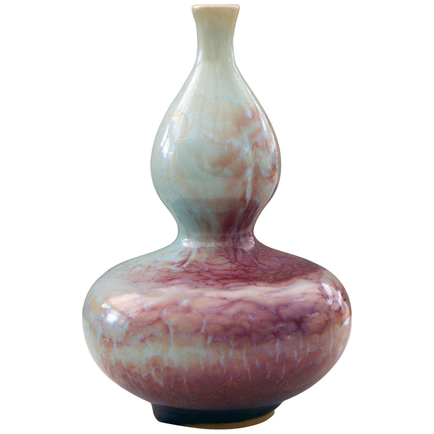 Chinese Jun Style Celadon and Red Glazed Double Gourd Porcelain Vase