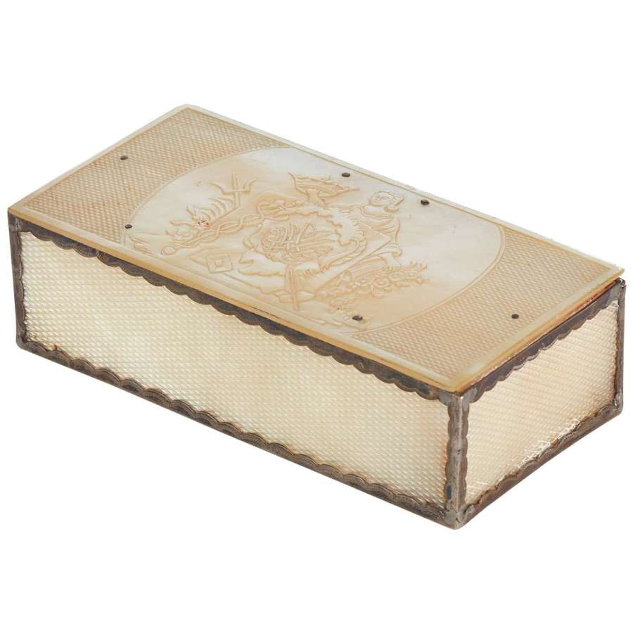 French Silver Mounted Mother of Pearl Engraved Box, circa 1800