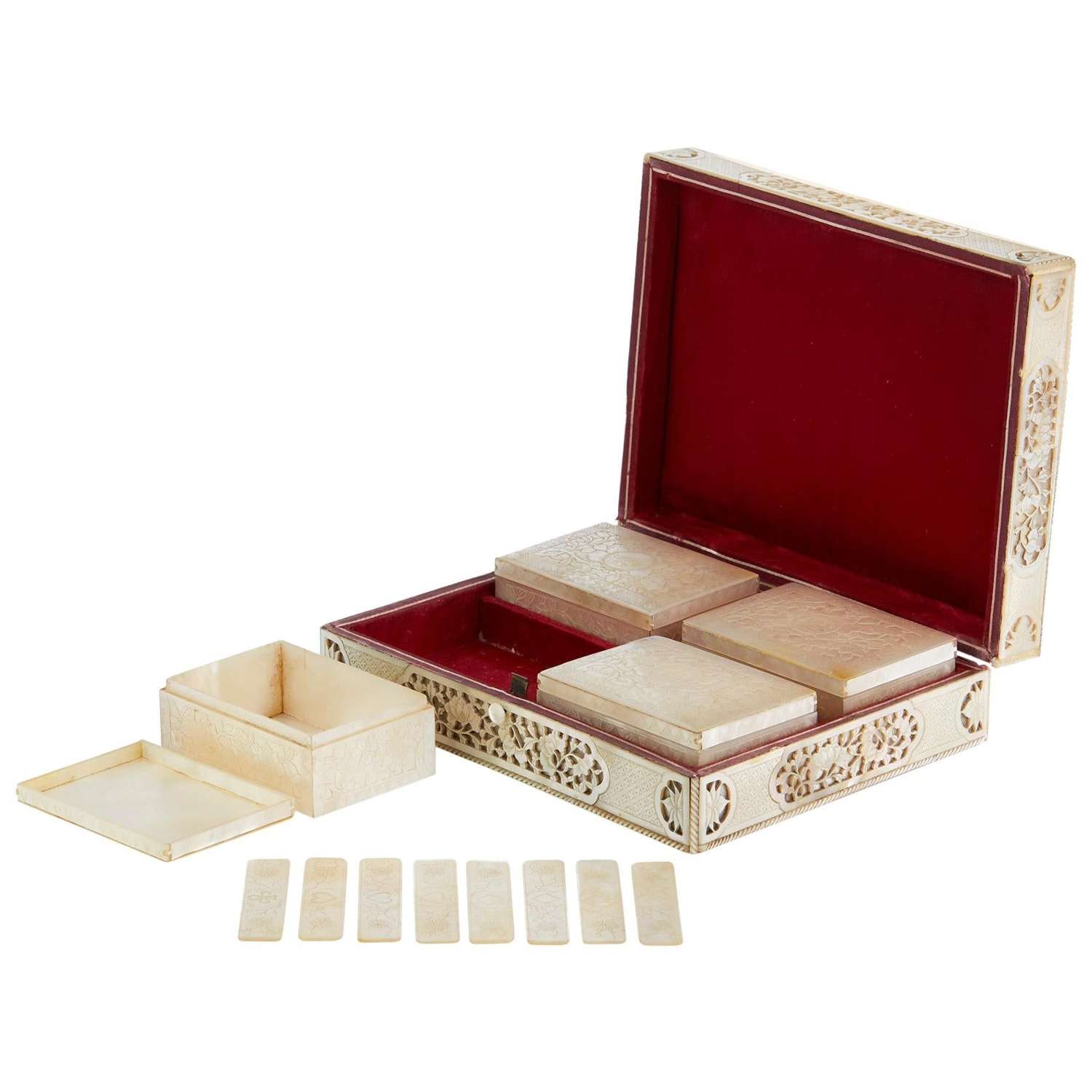 Chinese Mother of Pearl Mounted Box with Four Boxes and Counters, 18th