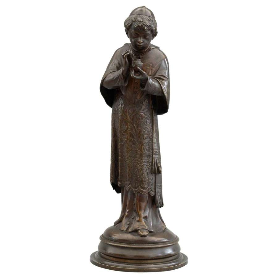 Auguste Louis Lalouette French Bronze Figure of a Young Sacristan