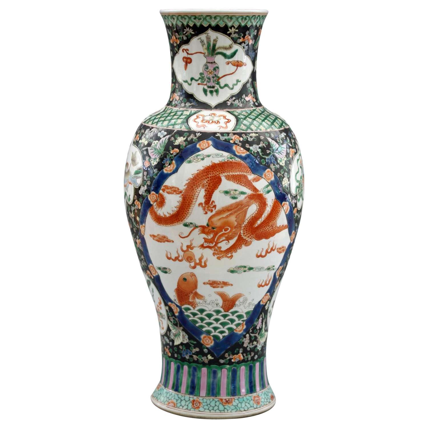 Chinese Qing Guangxu Famille Noire Porcelain Baluster Dragon Vase