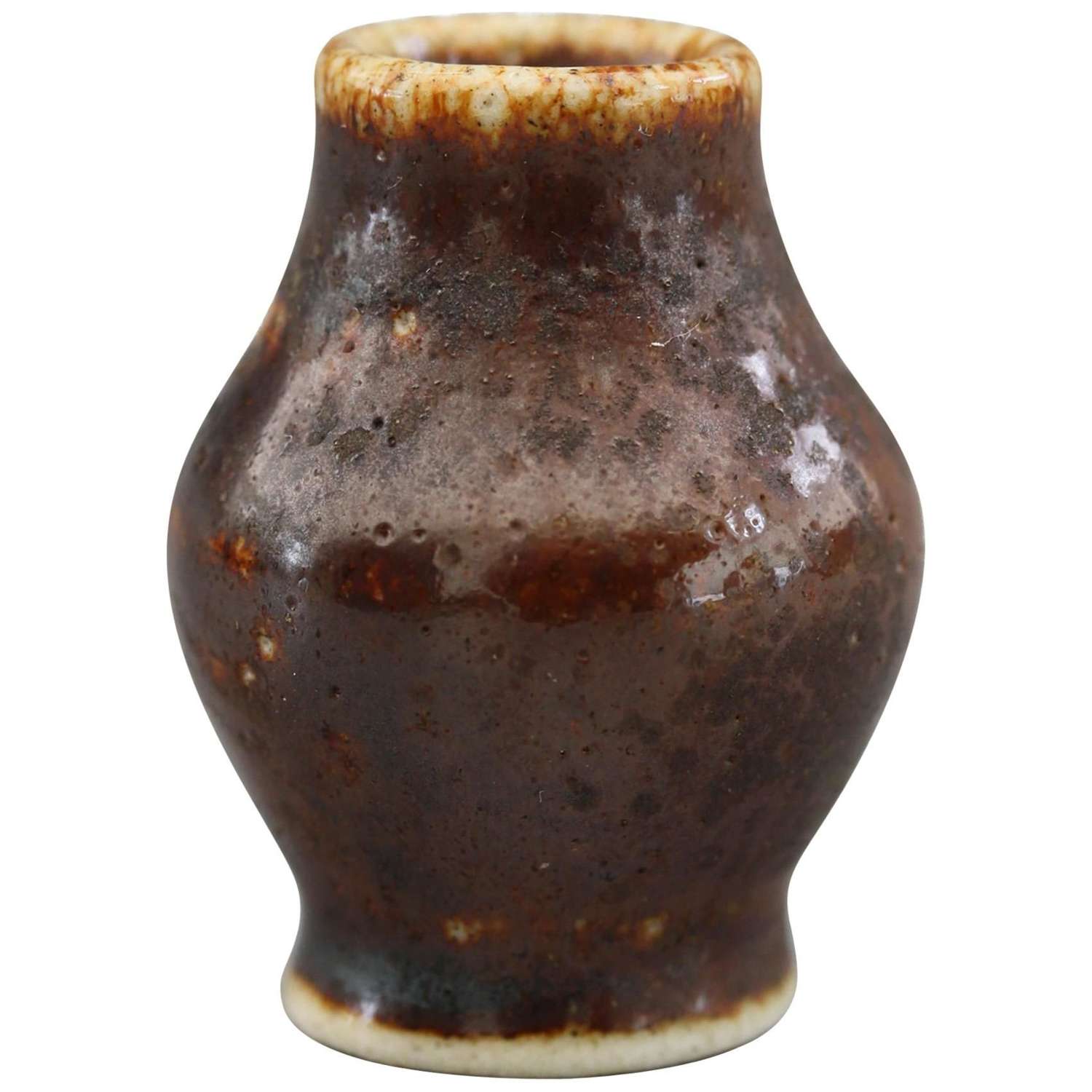 Martin Brothers Art Pottery Miniature Brown Glazed Vase by Walter Mart