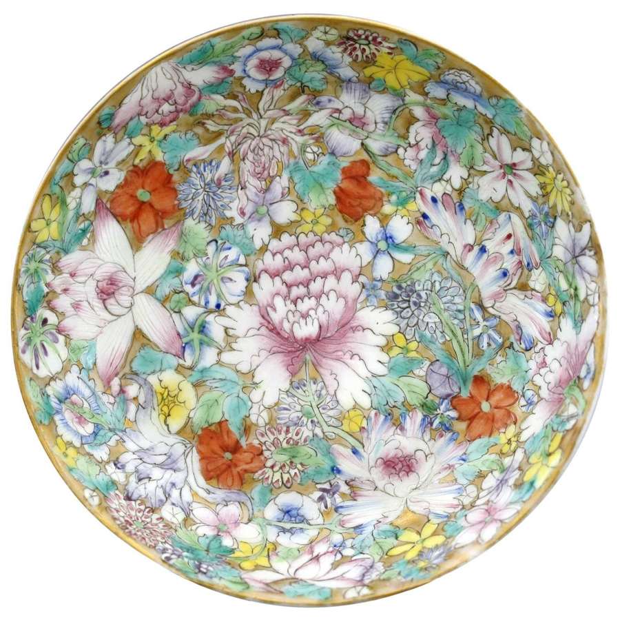 Chinese Guangxu Hand Painted Millefleur Porcelain Saucer Dish
