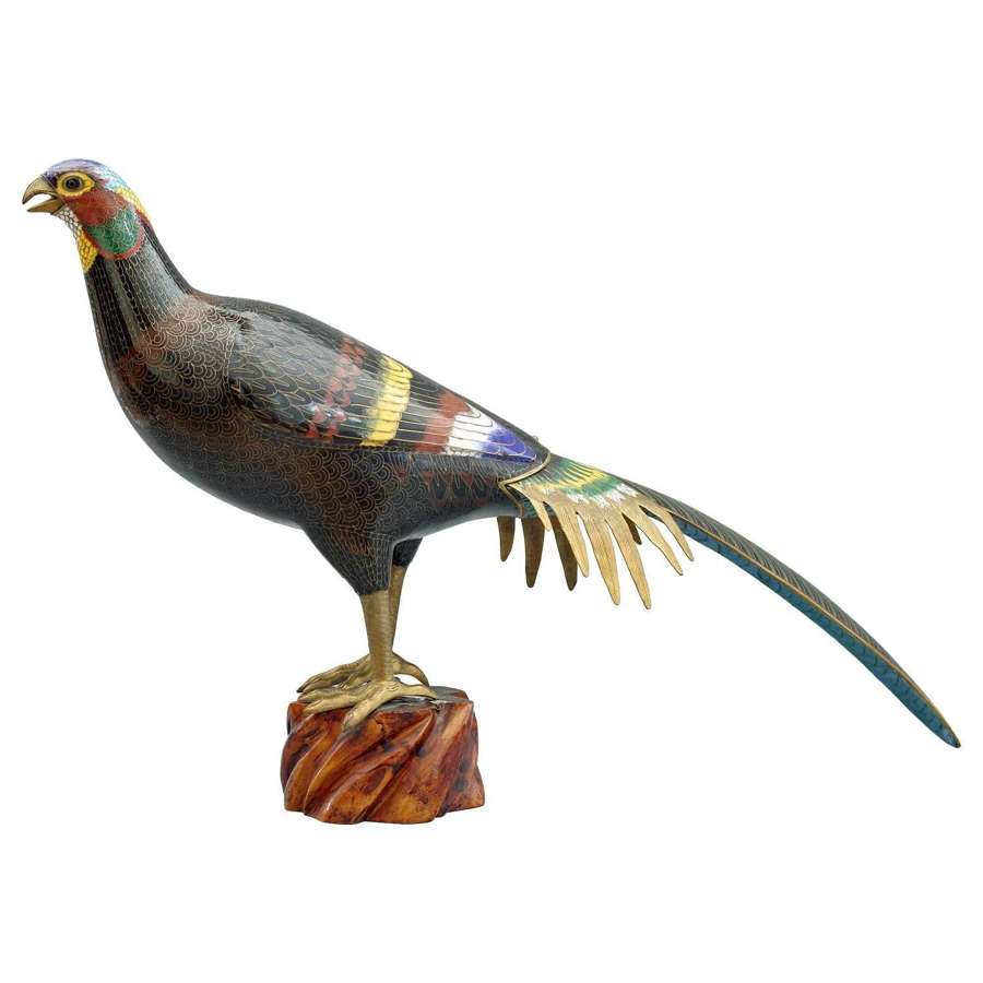Chinese Exceptional and Large Cloisonne Enamel Pheasant Sculpture, 20t