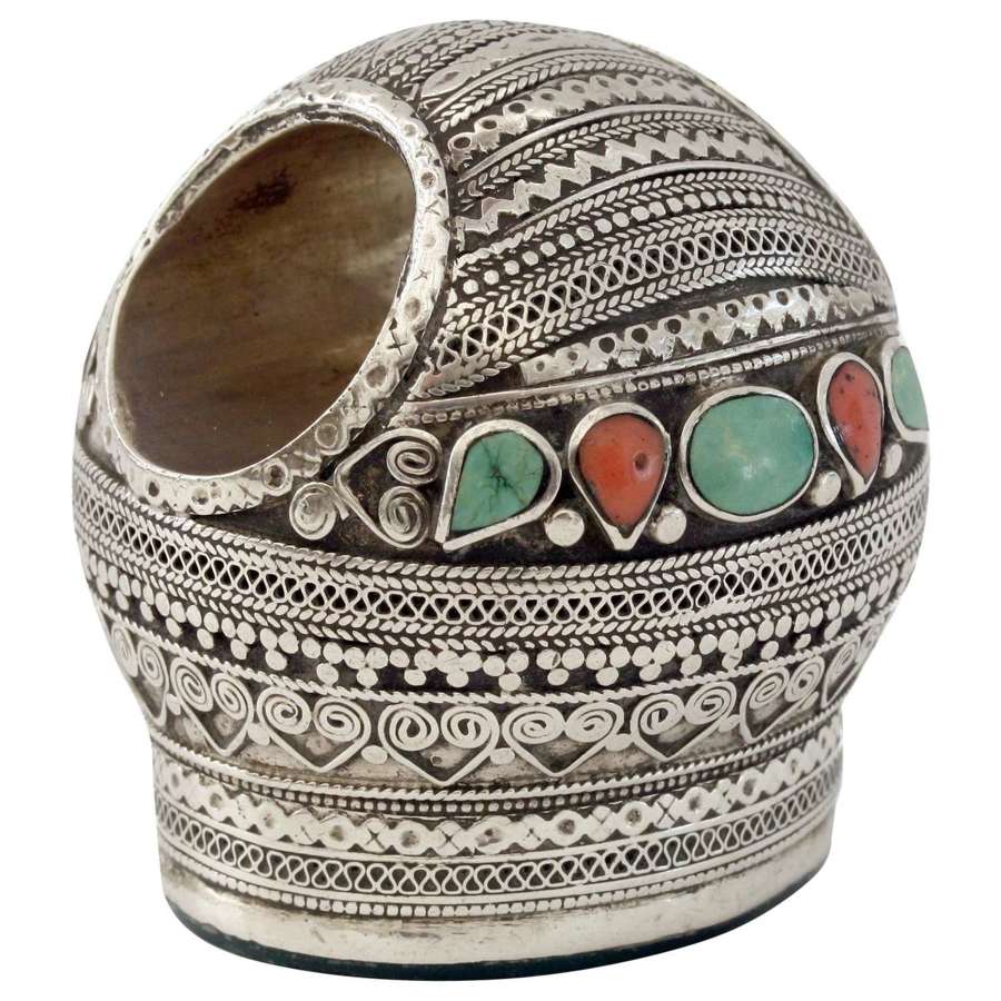 Middle Eastern Large Antique Silver Gem Set Intaglio Ring
