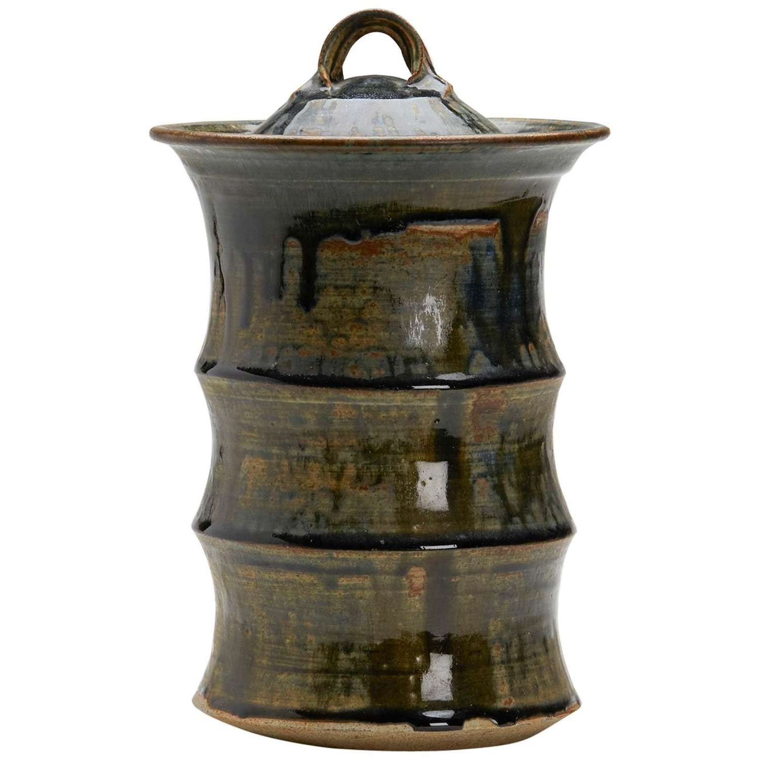Large Studio Pottery Drip Glaze Lidded Stoneware Jar, 20th Century