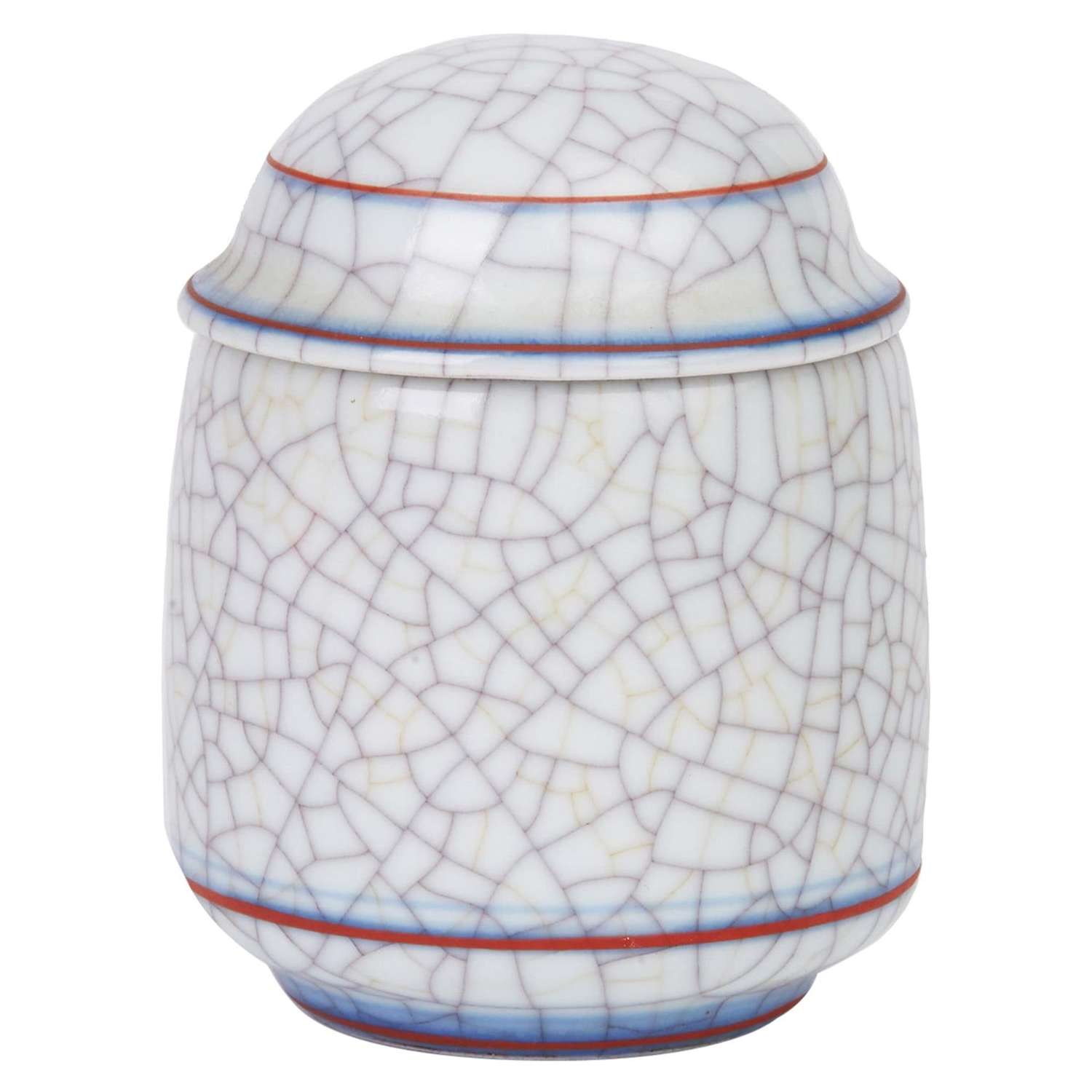 Gary Wornell Studio Pottery Crackle Glaze Porcelain Lidded Pot, circa