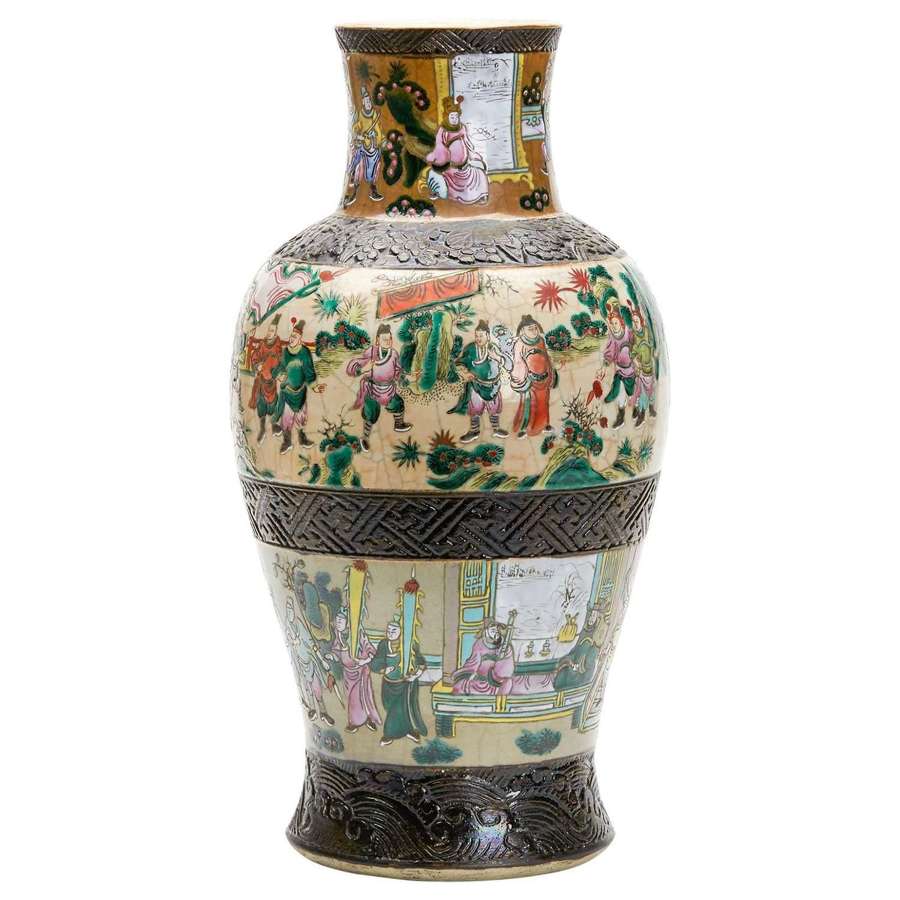 Large Antique Chinese Craquel Famille Rose Vase, 19th-Early 20th Centu