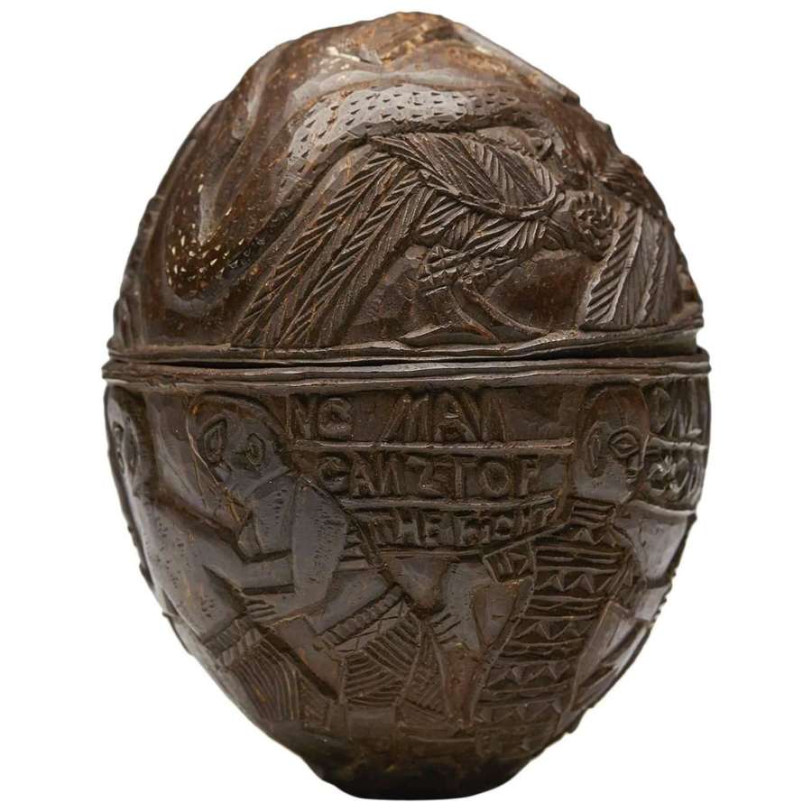 Antique Benin Carved Coconut with Provenance, Early 20th Century